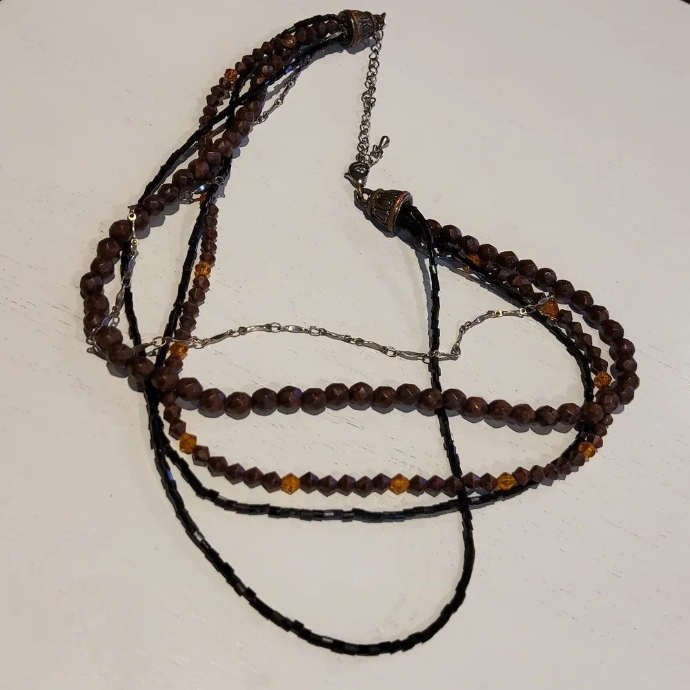 Beaded Necklace Multi Strand Boho Autumn Brown Orange Earthy Autumn Accessory